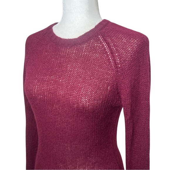 AEO Sweater Angora Wool Blend Crew Neck Long Sleeve Burgundy Wine Junior Large L - Picture 3 of 14